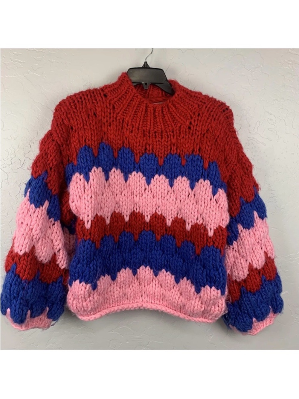 Chicwish Chunky Striped Turtleneck Sweater in Red, Pink & Blue